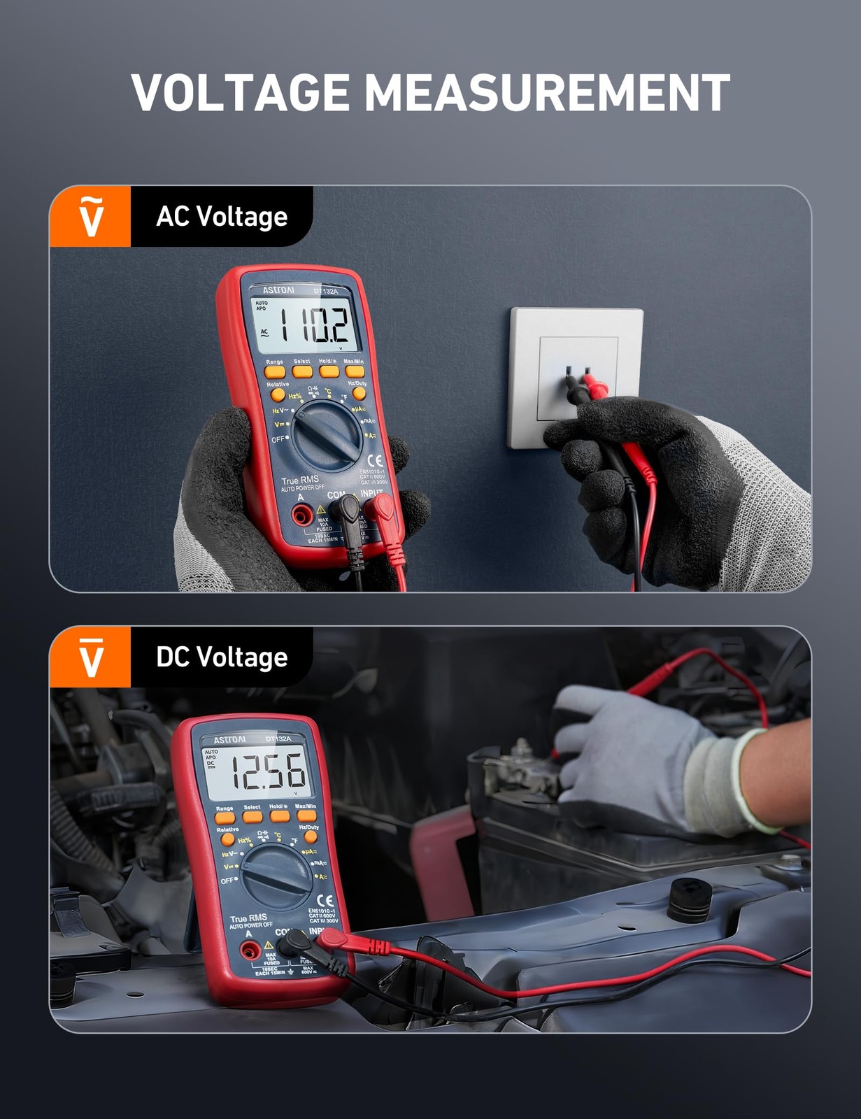AstroAI Digital Multimeter TRMS 4000 Counts Manual Auto Ranging Red