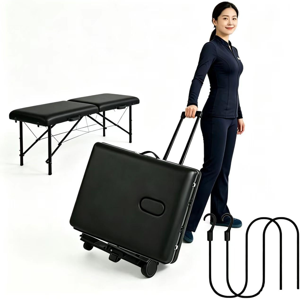 Portable Massage Table Cart with Wheels - Foldable Travel Carrier Trolley for Ma