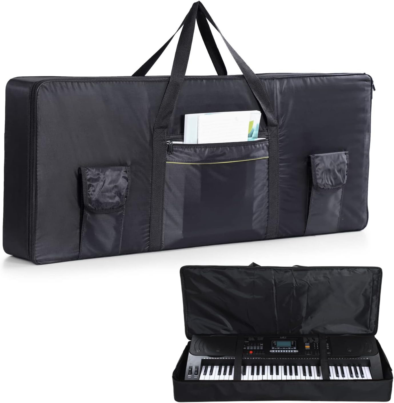 Funda Para Teclado 61 Teclas Acolchada Impermeable Con 3 Bolsillos Manija 38x16x