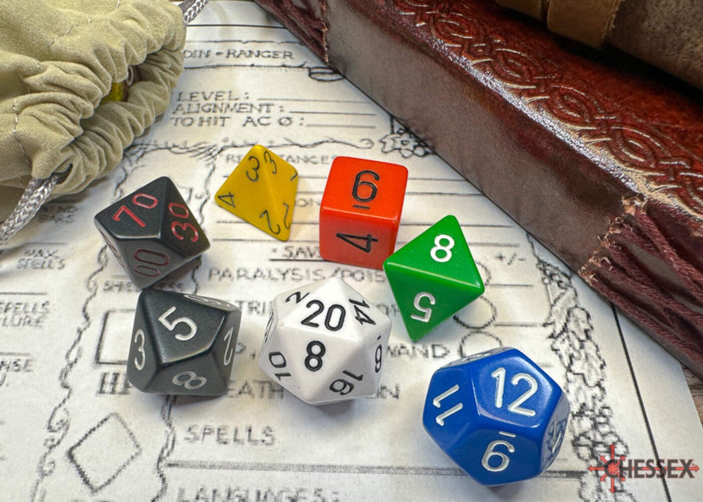 Chessex - Nostalgia Opaque GM & Beginner Player Polyhedral 7-Dice Set