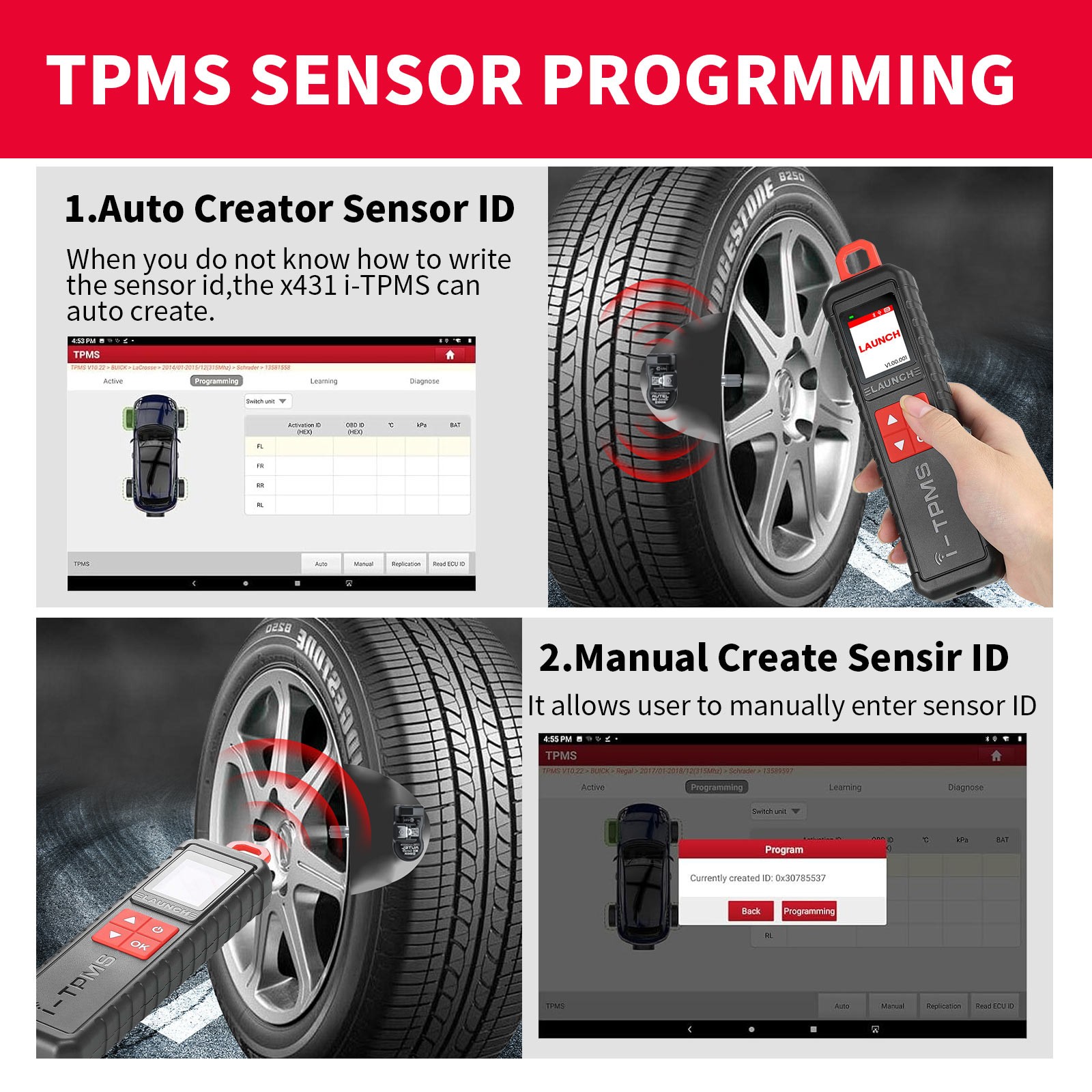 Launch X431 i-TPMS Tire Pressure Detector Handheld Terminator Used with Scanner