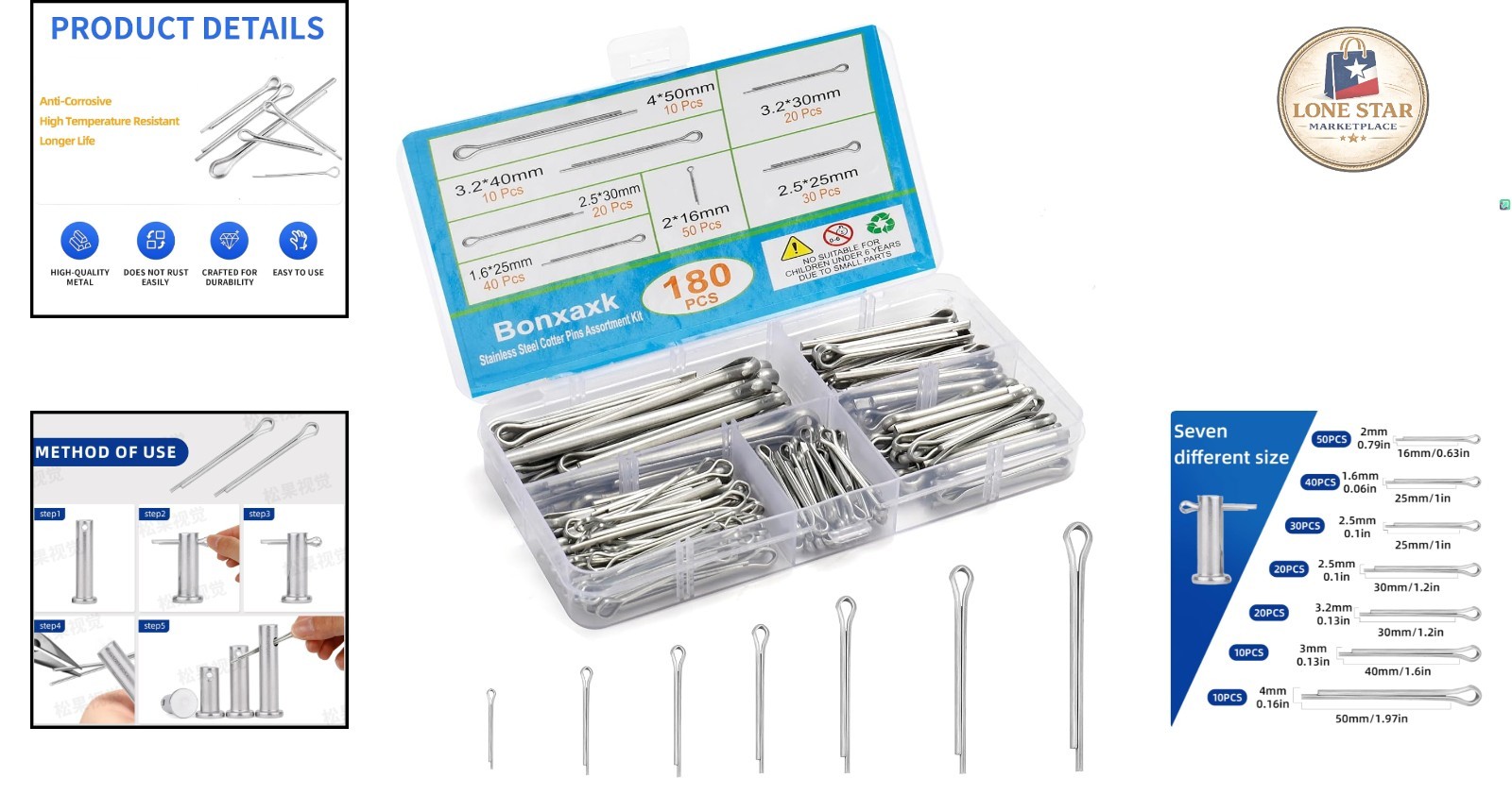 Versatile 180-Piece Cotter Pins in 7 Sizes - Essential for Engine & Towing Needs