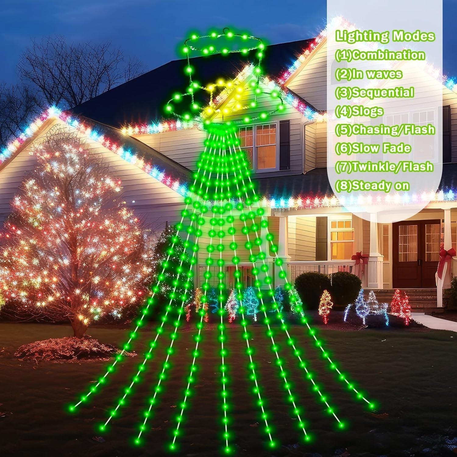 12 ft St Patrick's Day Waterfall String Lights with 320 LED Leprechaun Hat Light