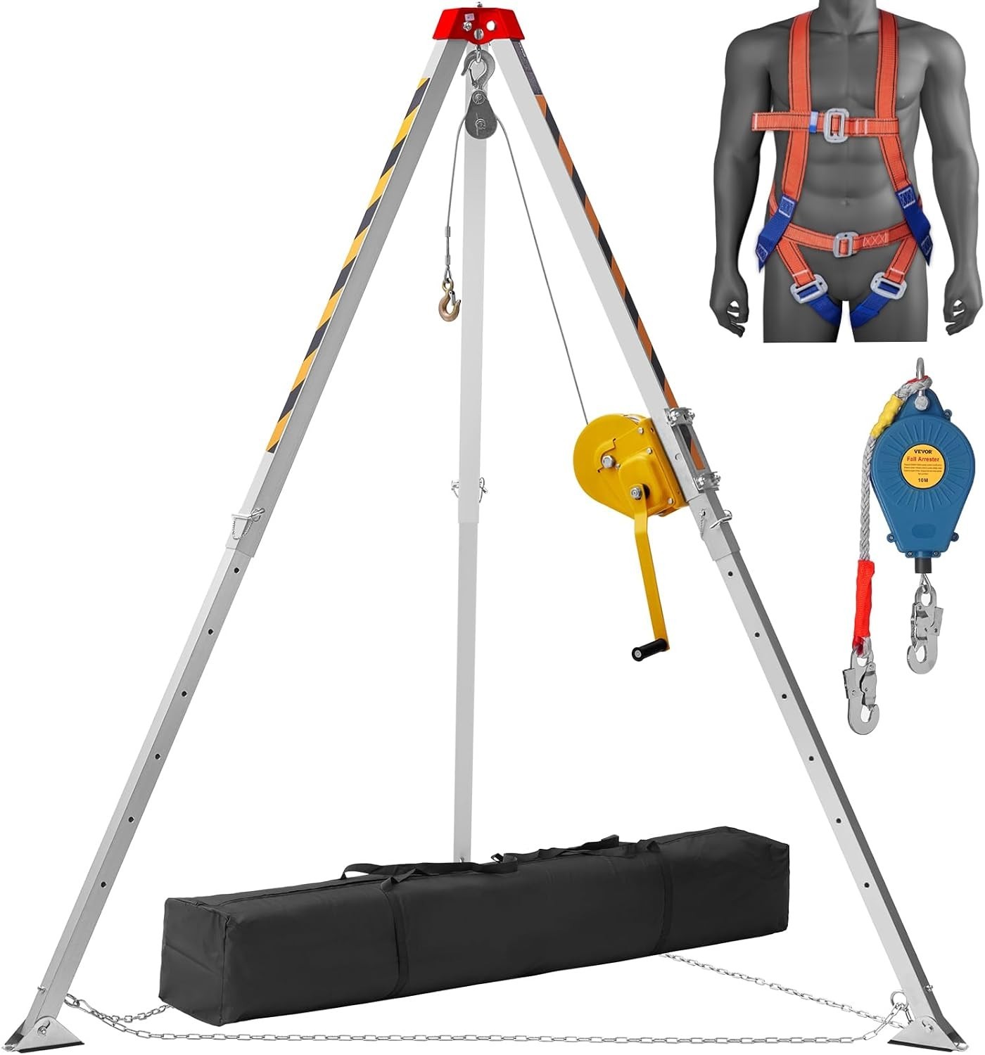 Kit, 1800 lbs Winch, 7' Legs and 98' Cable, Confined Space Rescue Tripod 32.8...