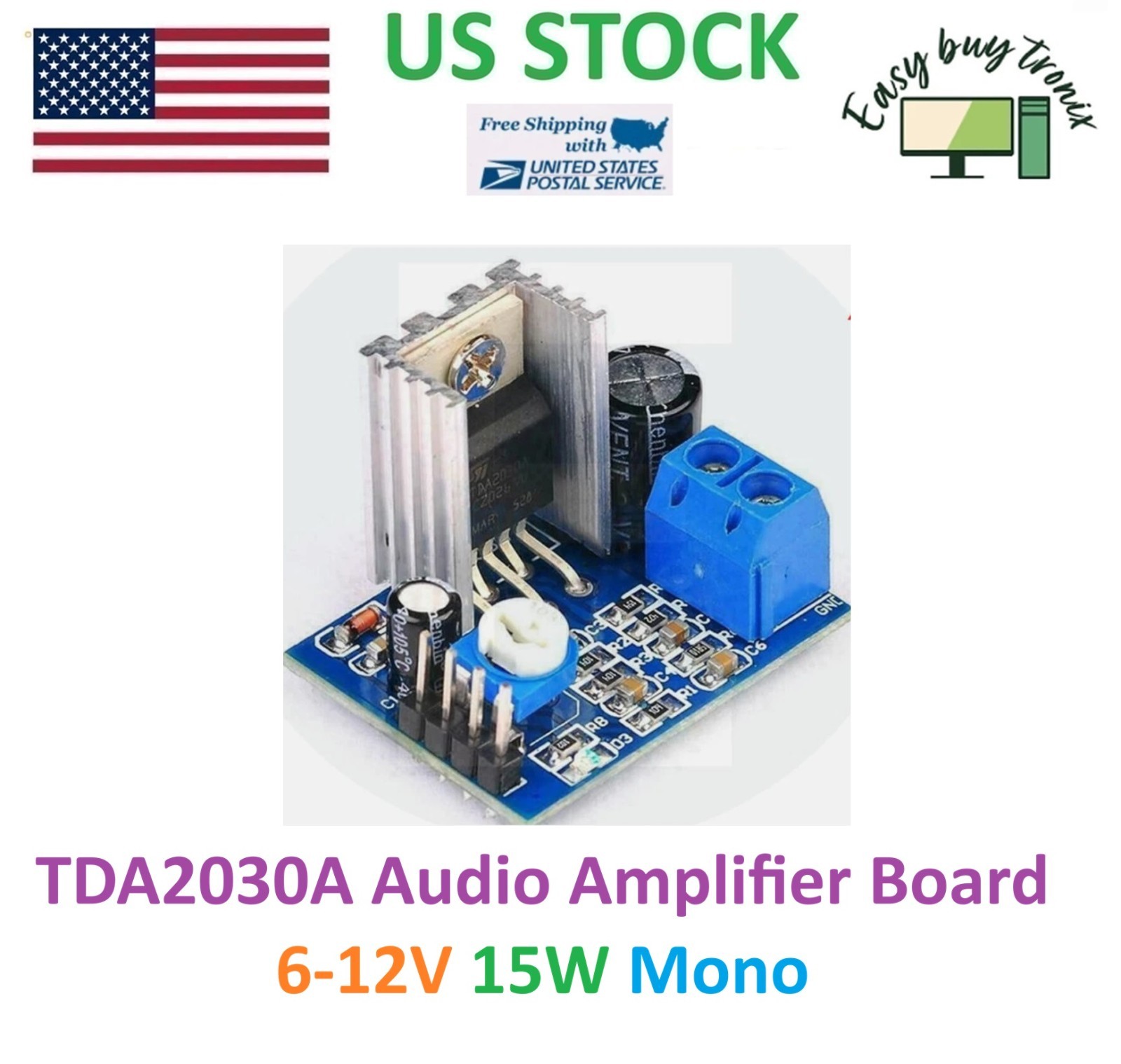 2Pcs TDA2030A Audio Amplifier Module Power Amplifier Board AMP 6-12V 15W Mono