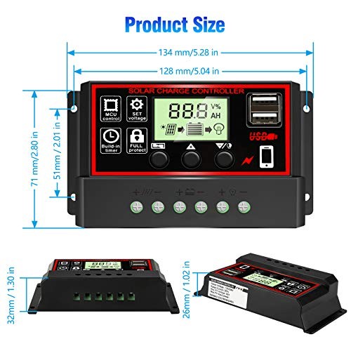 Upgraded 30A Solar Charge Controller—Black Solar Panel Battery—Black & Red