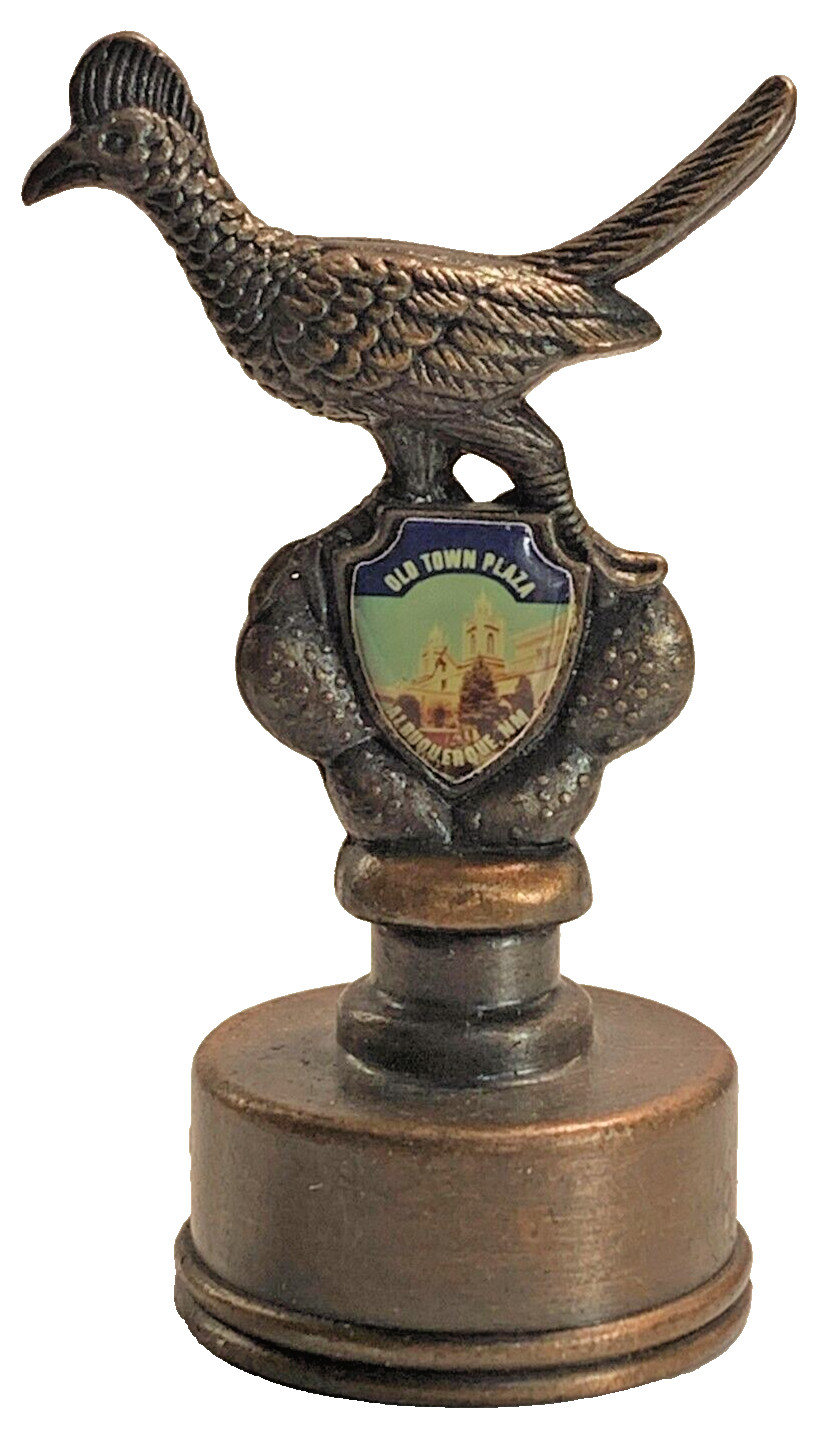 Vtg Metal Pencil Sharpener Old Town Plaza Albaqurqe NM Roadrunner Statue PSA3