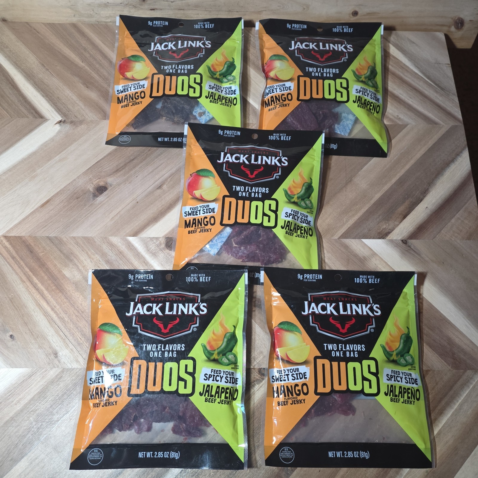 Jack Link's Dou's Mango / Jalapeno 100% Beef Jerky,  2 Flavors In 1 bag , 5 Bags