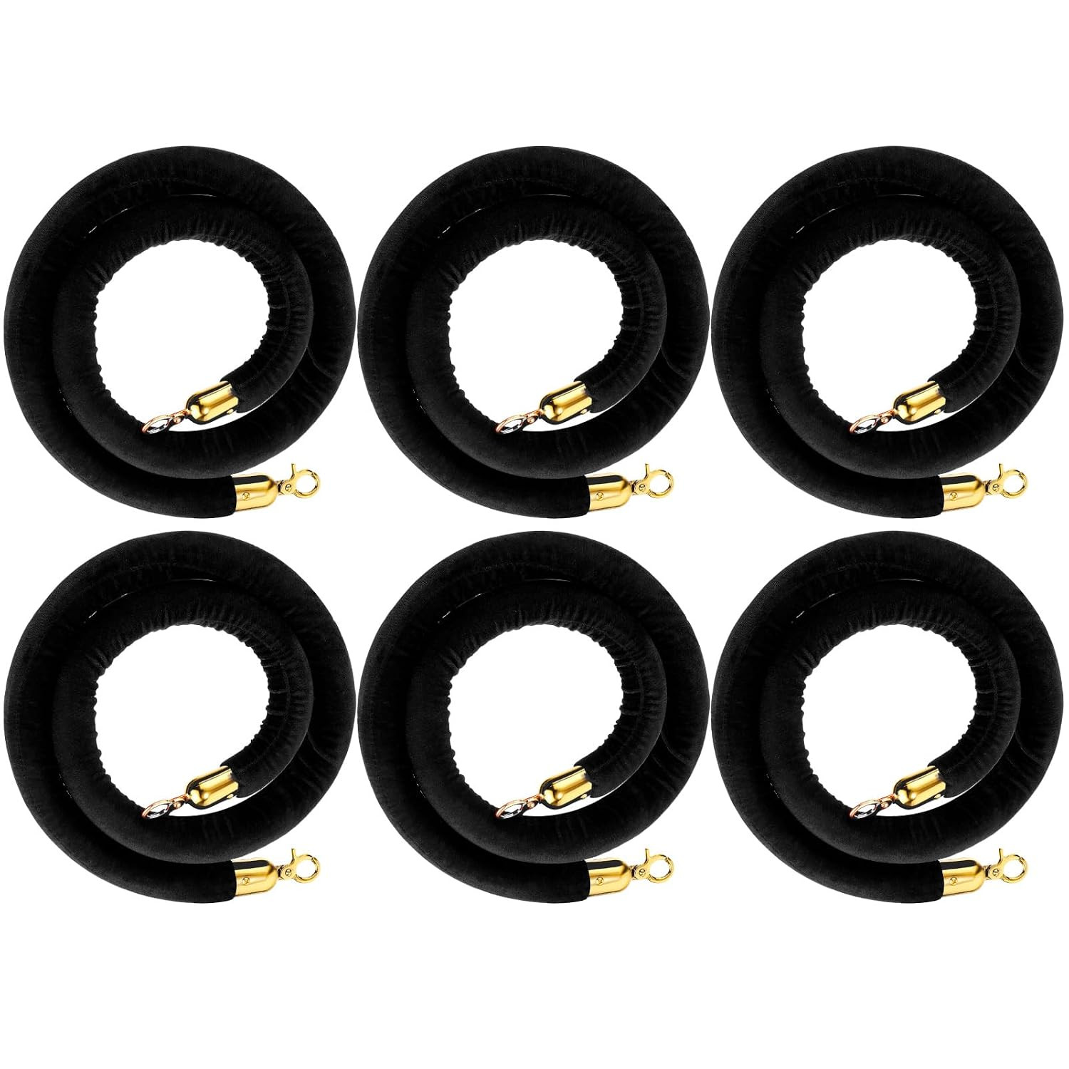 6 Pcs Velvet Stanchion Ropes 5FT Crowd Control Barrier with Gold Hook for Events