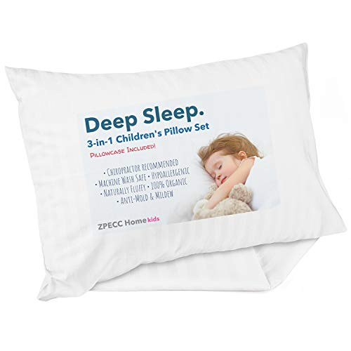 Toddler Pillow with Pillowcase - 13 x 18 Organic Pillows for Sleeping, Soft