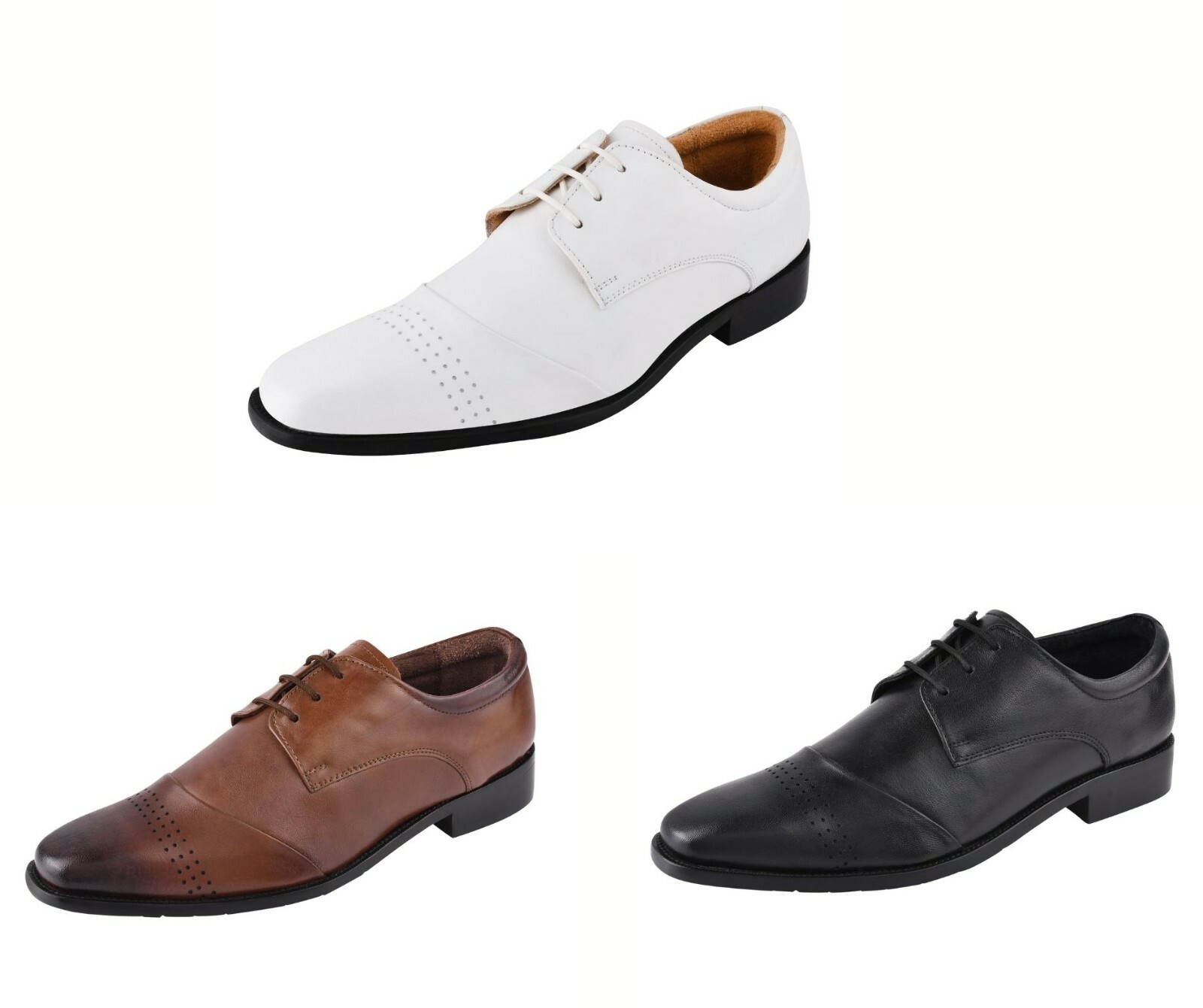 LIBERTYZENO Mens Perforated Trim Genuine Leather Business Oxford Dress Shoes