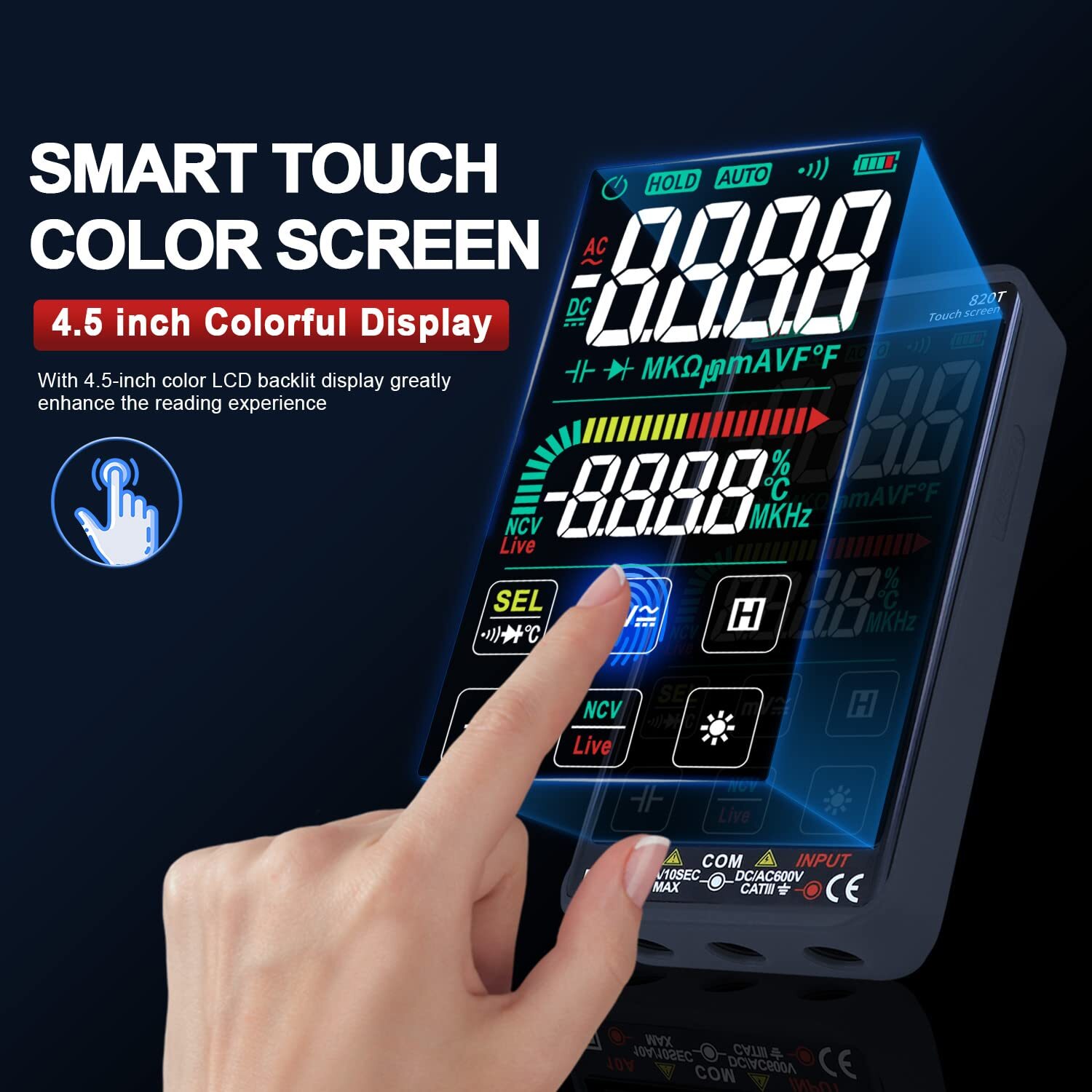 Digital Multimeter Smart Touch Screen Autoranging 9999 Counts Trms Rechargeable