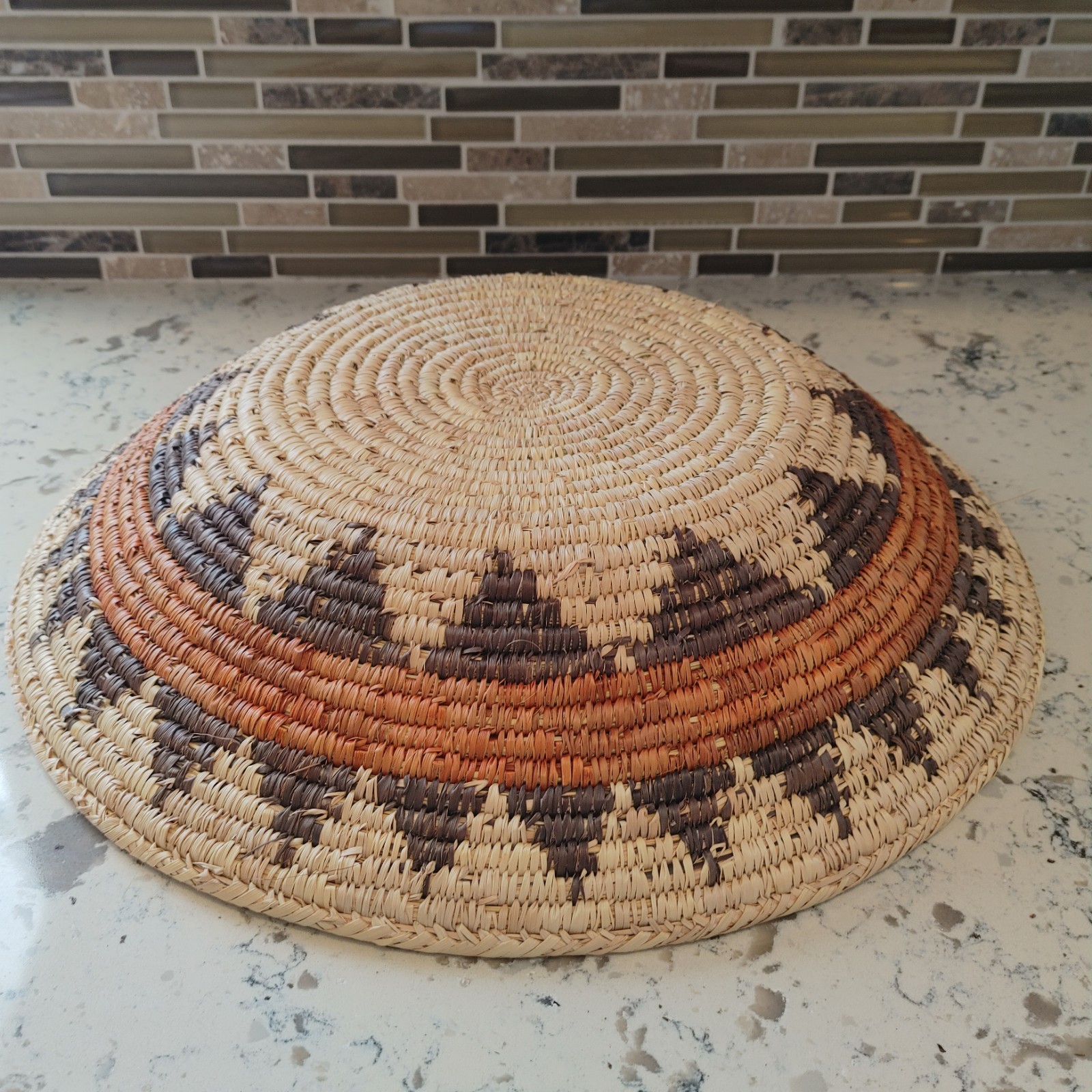 Hand Woven Basket Bowl Star Pattern 16"