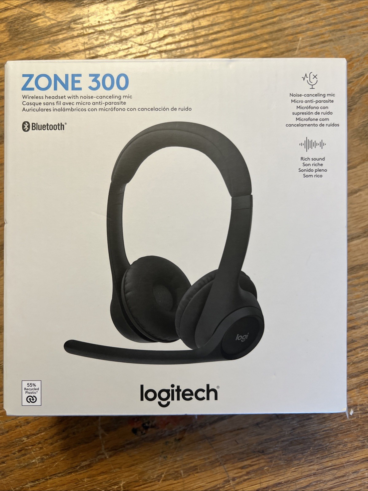 LOGITECH ZONE 300 WIRELESS BLUETOOTH ON EAR HEADSET NOISE CANCELING MIC Black