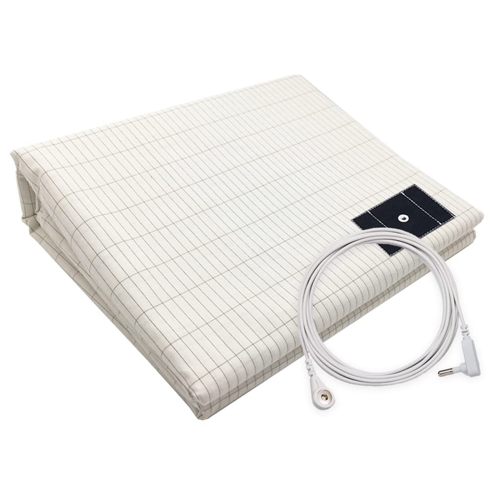 10% Conductive Silver Fiber Organic Cotton Grounding Sheet Queen with 15ft Cable