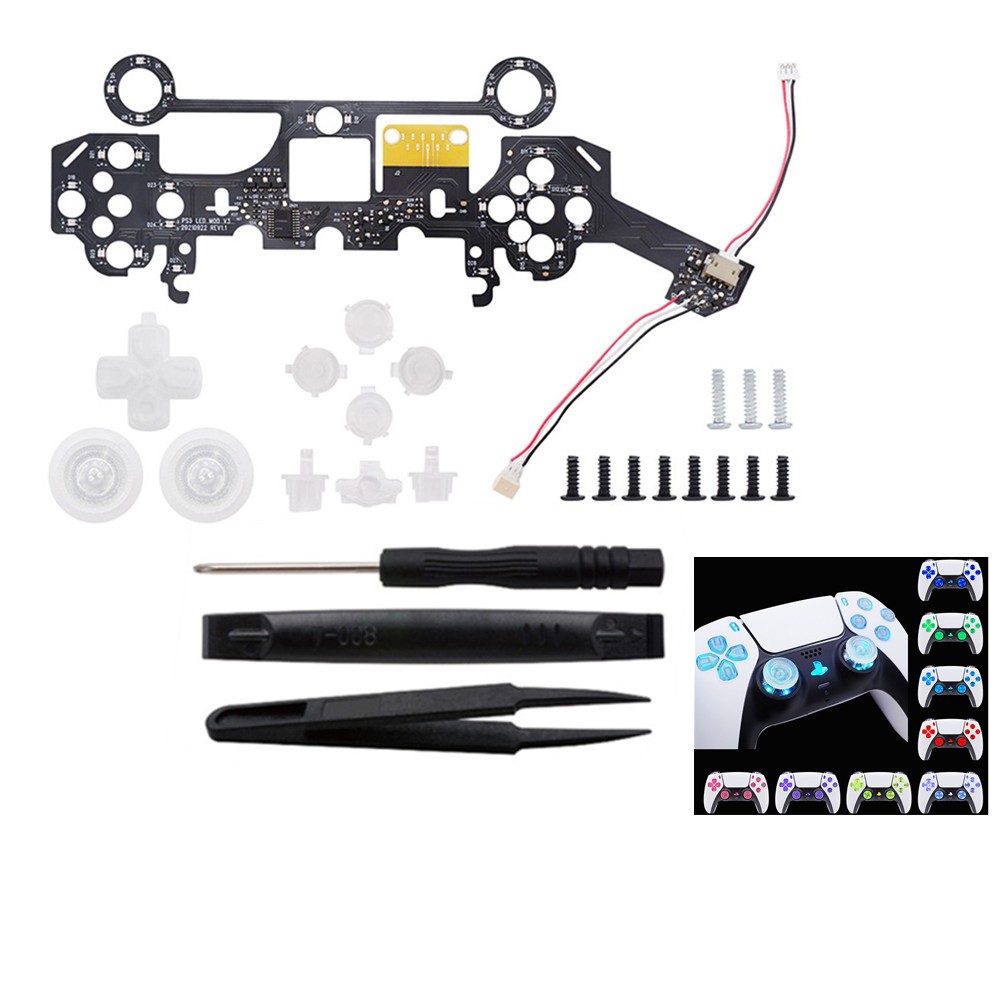 8-Color Luminated D-Pad Thumbsticks LED Face Buttons DIY Kit for PS5 Controller