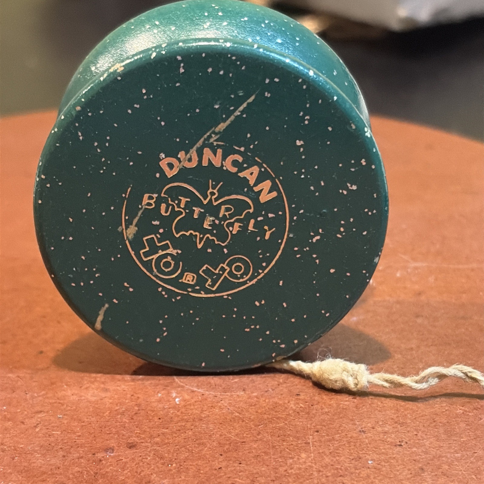 Vintage Duncan Butterfly Yo-Yo - Wood - Green / Silver Sparkles- Rare
