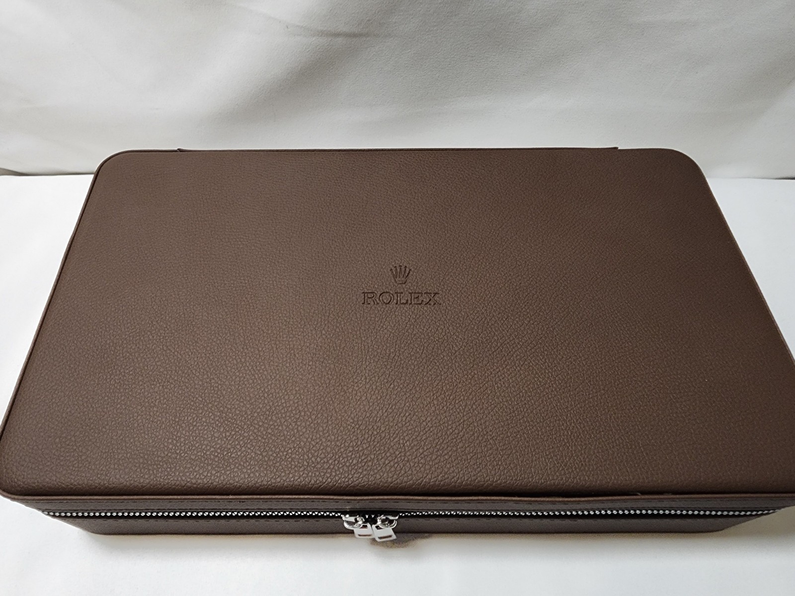 ROLEX BOX CASE HOLDER ORGANIZER STORAGE BROWN LEATHER