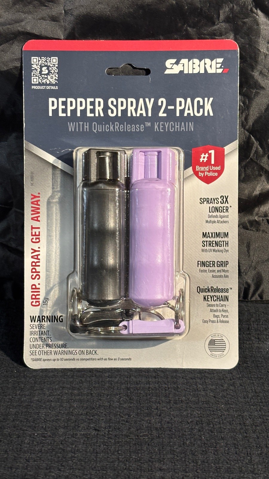 SABRE Pepper Spray 2 Pack QuickRelease Keychain Black Lavender HC-BKLV-01