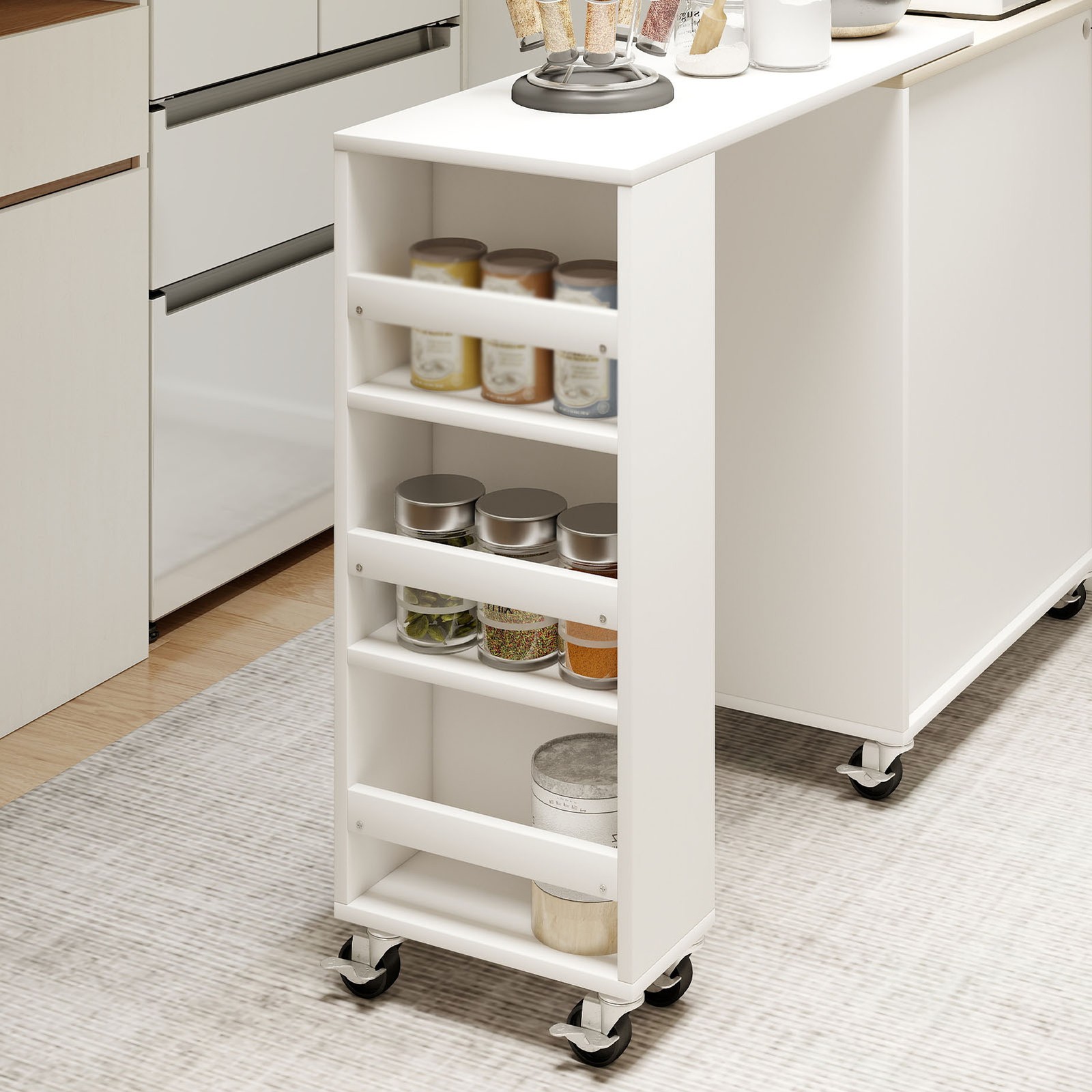 Kitchen Island On Wheels With Extended Table MDF Rolling Kitchen Storage Cabinet