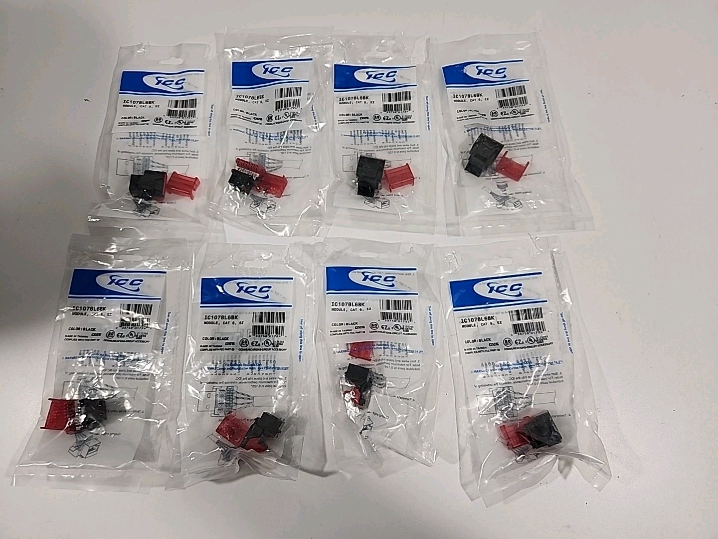 Lot of 8 PCS ICC IC1078L6BK Modular Connector Cat 6 EZ
