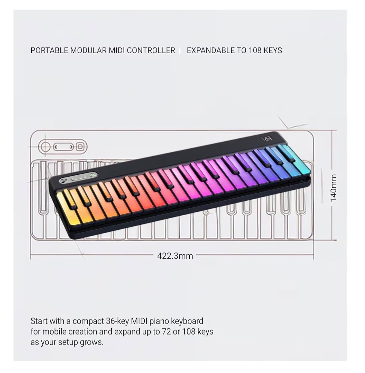 PartyKeys 36-Key Modular MIDI Keyboard Controller 36 Keys, BLACK
