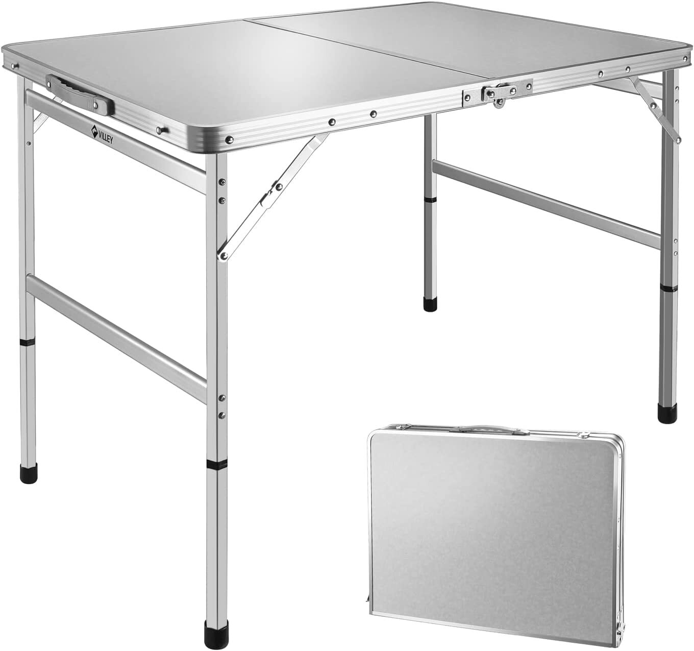 VILLEY Folding Camping Table Portable Outdoor Dining Table with Adjustable Legs