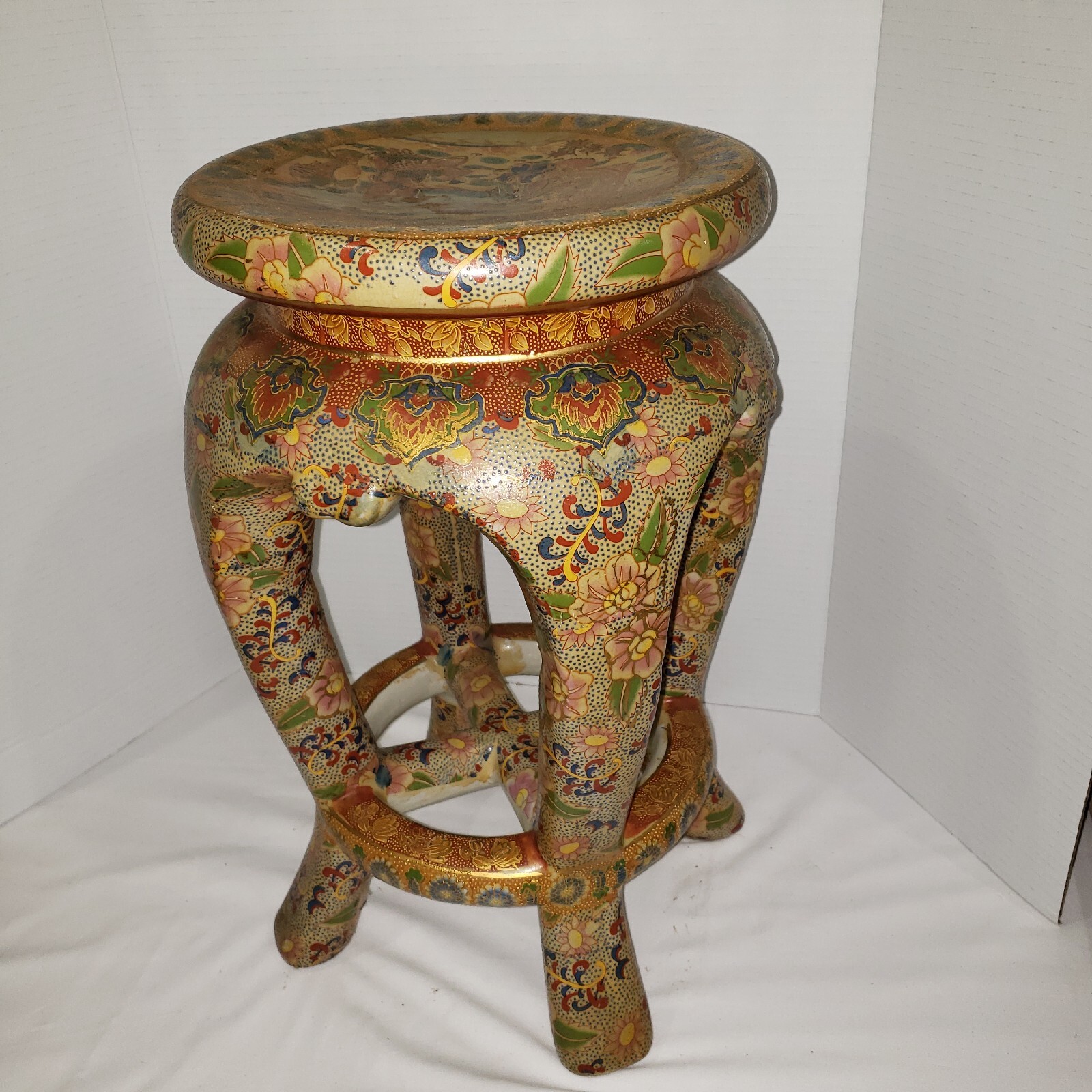 Hard to find - Vintage Regency Gilt Floral Ceramic Stool - Beautiful Piece!