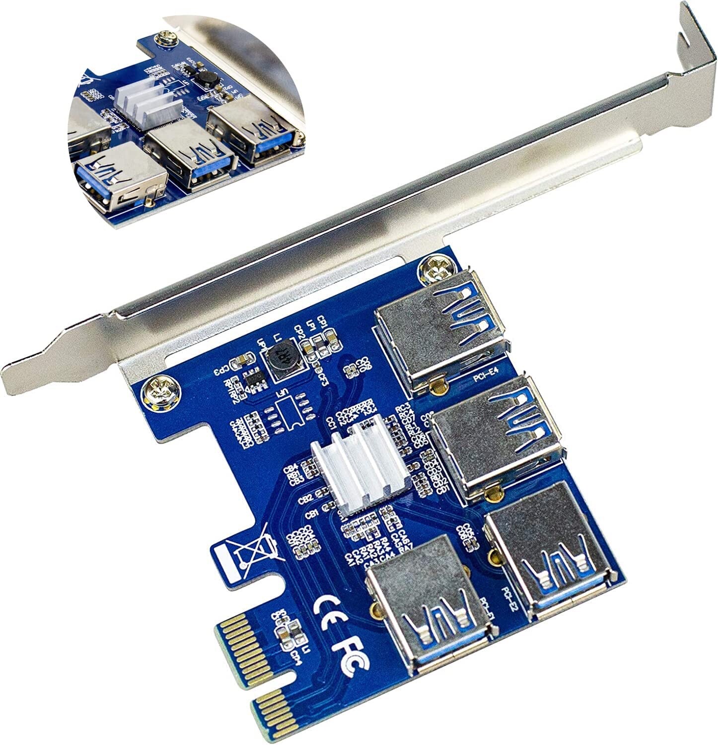 4in1 PCI-E Riser Adapter Board 1to4 PCI-E 1X Express USB3.0 PCI-E Rabbet 2pack
