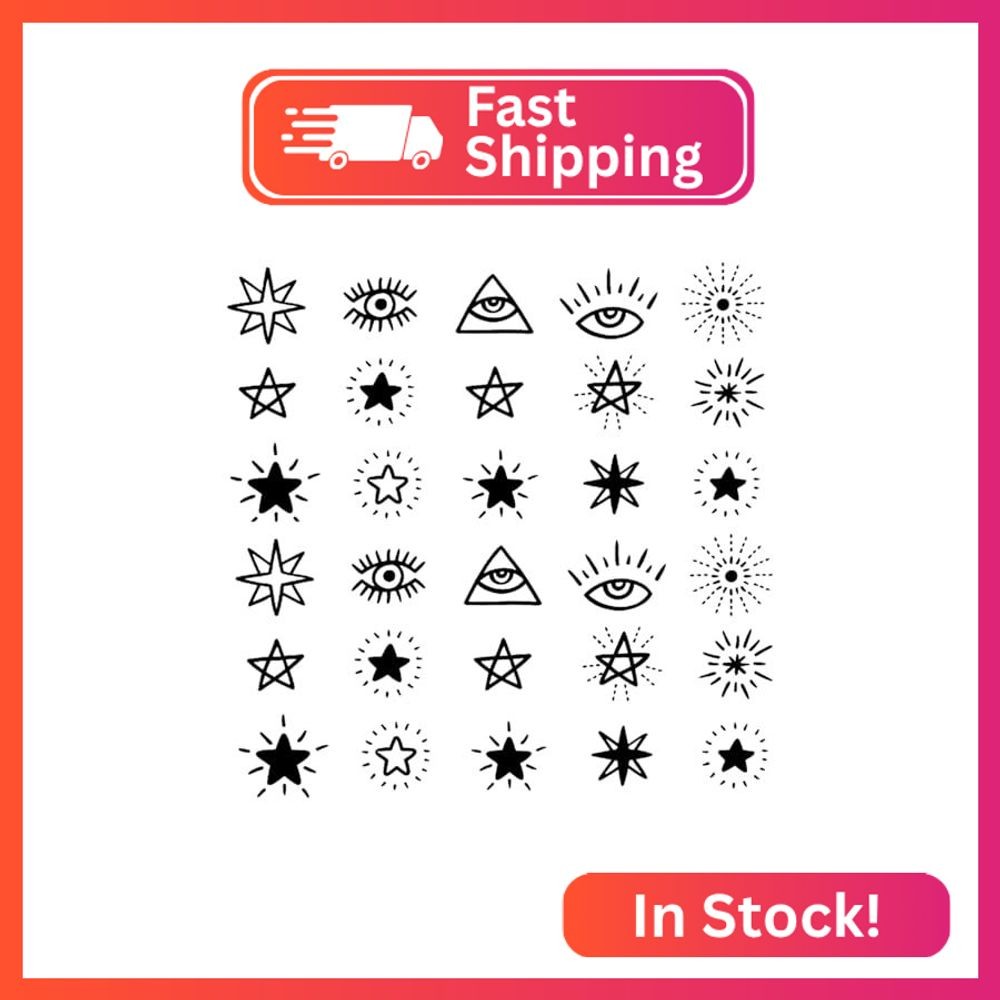 Oottati Small Cute Temporary Tattoo Sticker Set of 2 - Minimalist Geometric Star