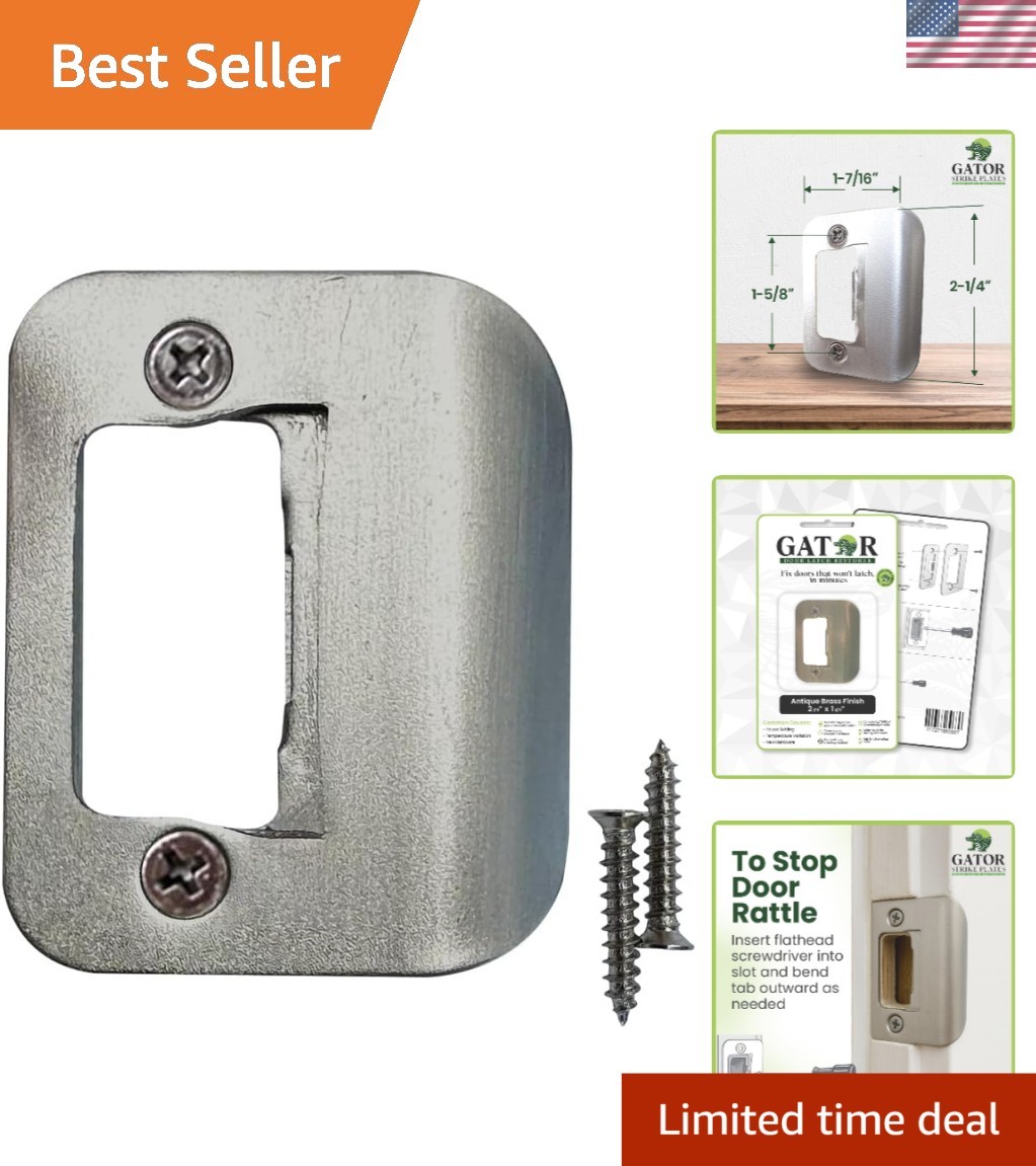 2-1/4"x1-3/4" Satin Nickel Door Strike Plate - Quick Install with Adjustable Tab