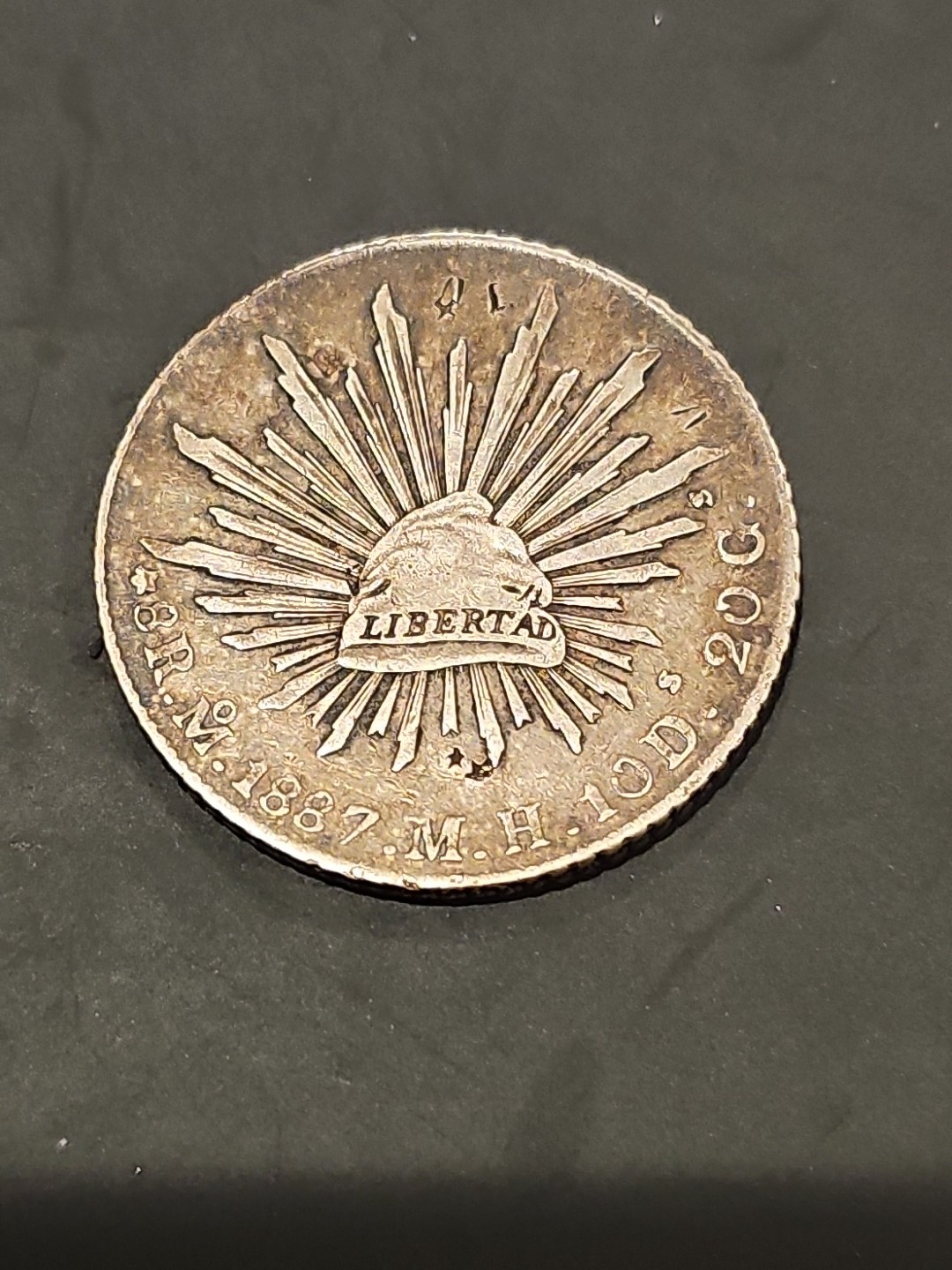 1887 Mexico Mexican Mo silver  8 Reales,  chopmarks 90% Silver