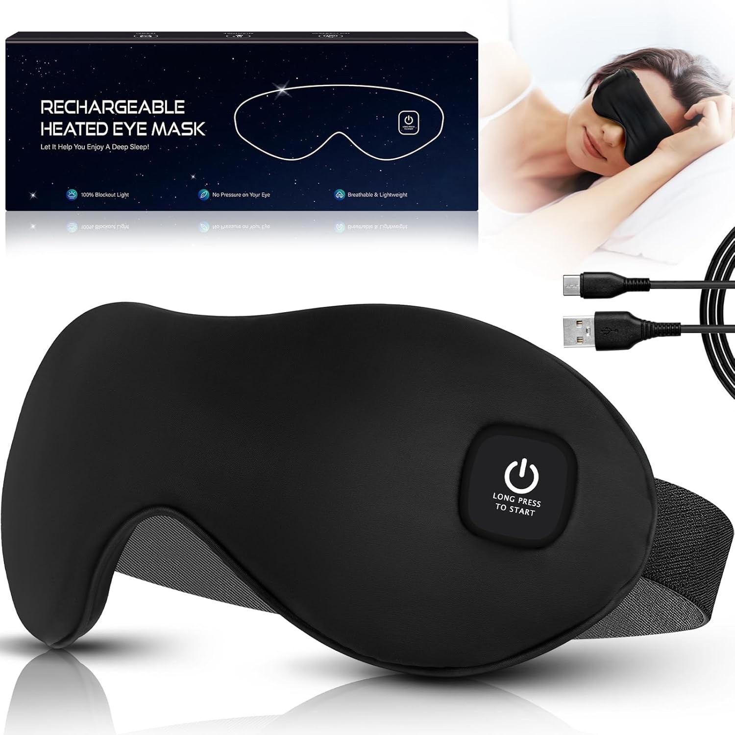 Heated Eye Mask – Cordless Warm Compress for Dry Eyes, Washable Flax Seed Pad