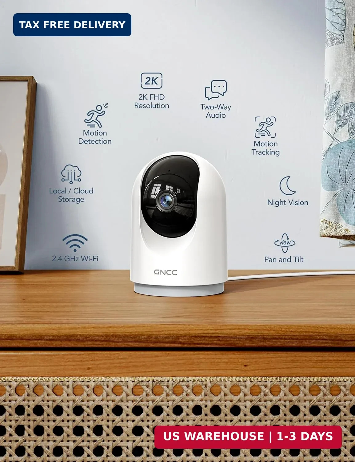 Indoor Security Camera, 2K Cameras for Home Security with Motion Detection, B...