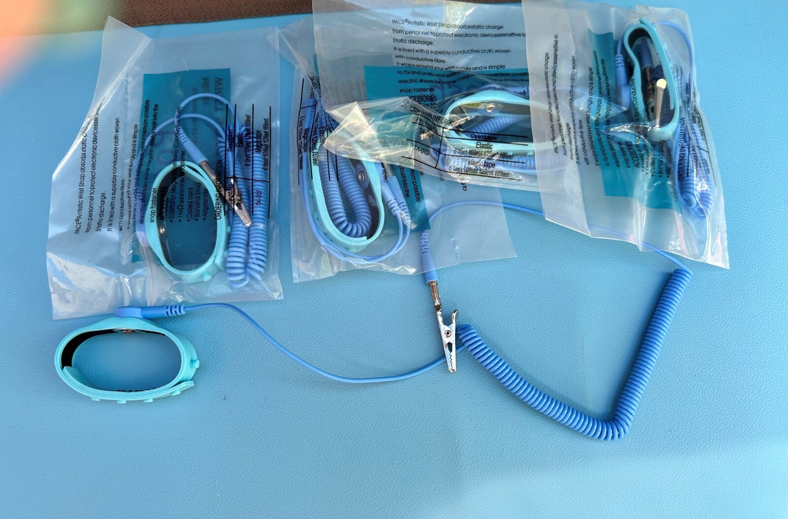5 pc. ESD Anti Static Wrist Strap Silicone Adjustable Wrist, Blue, 6' coil cord