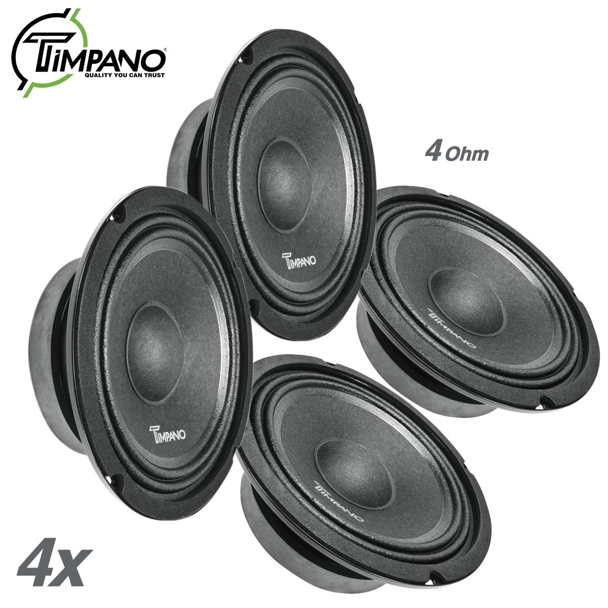 4x Timpano Shallow Mount 6.5" PRO Audio Speakers TPT-MB6-4 SLIM 4 Ohm 2400 Watts