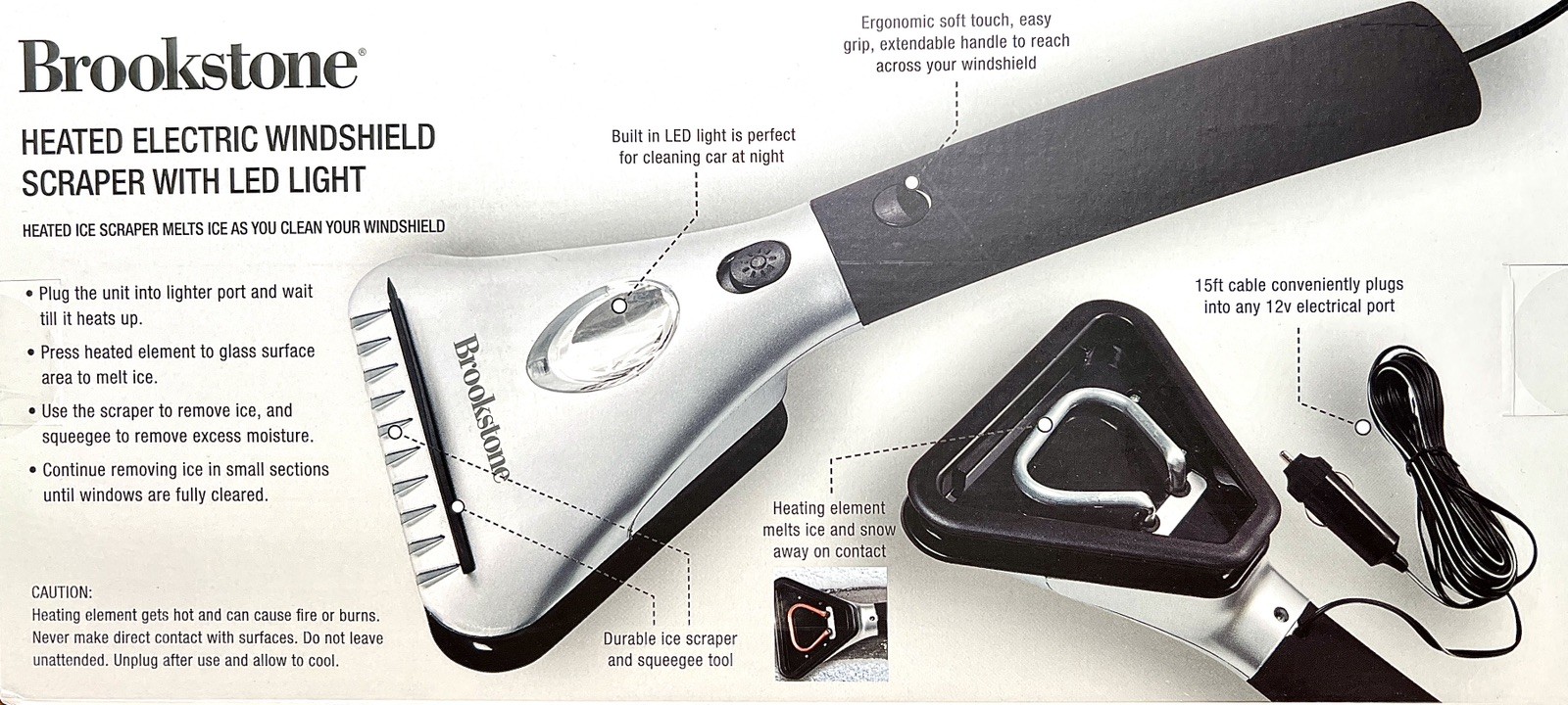 Brookstone LED Heated Ice Scraper 12 V