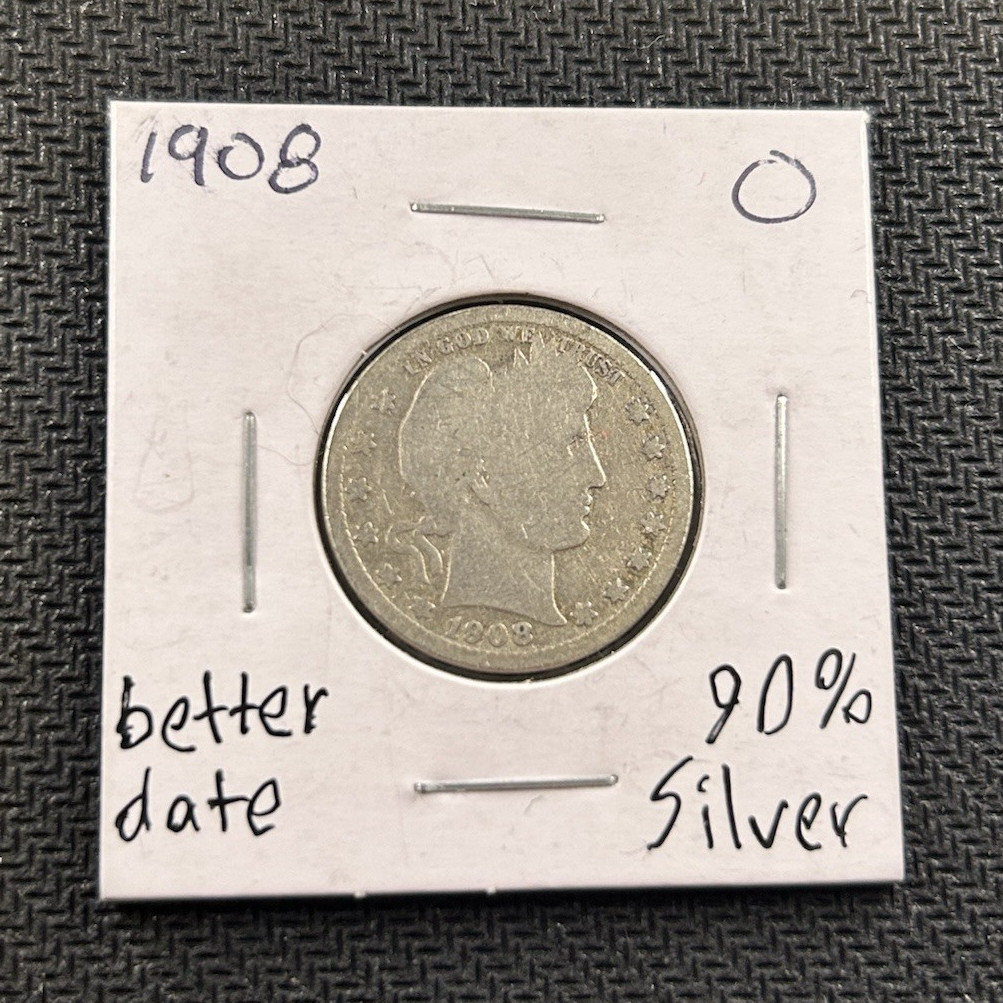 1908 Barber Quarter 25C 90% Silver Business Strike Philadelphia KM#113