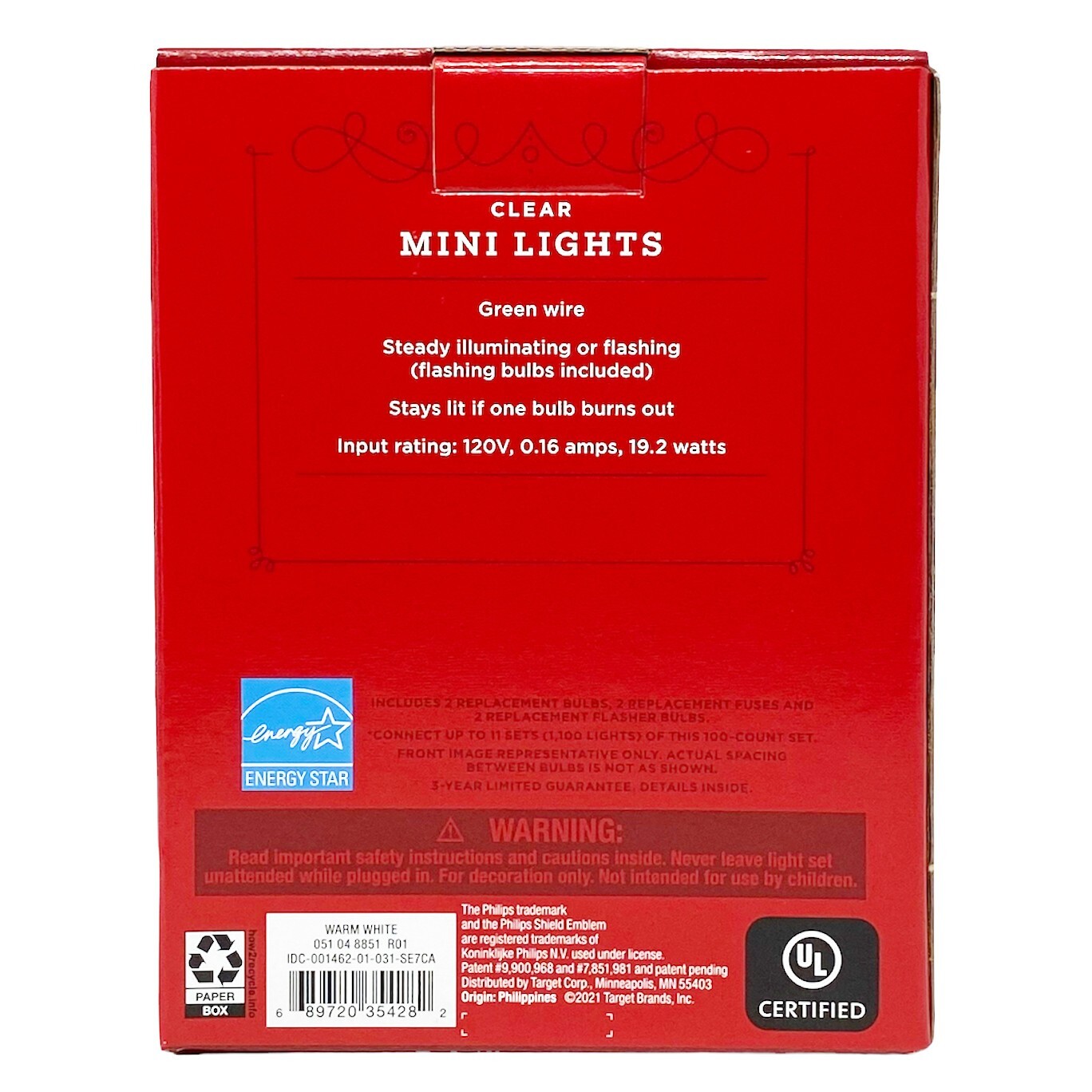 PHILIPS Christmas Light 100 Mini Clear Bulb String Green Wire, Warm White 25 ft