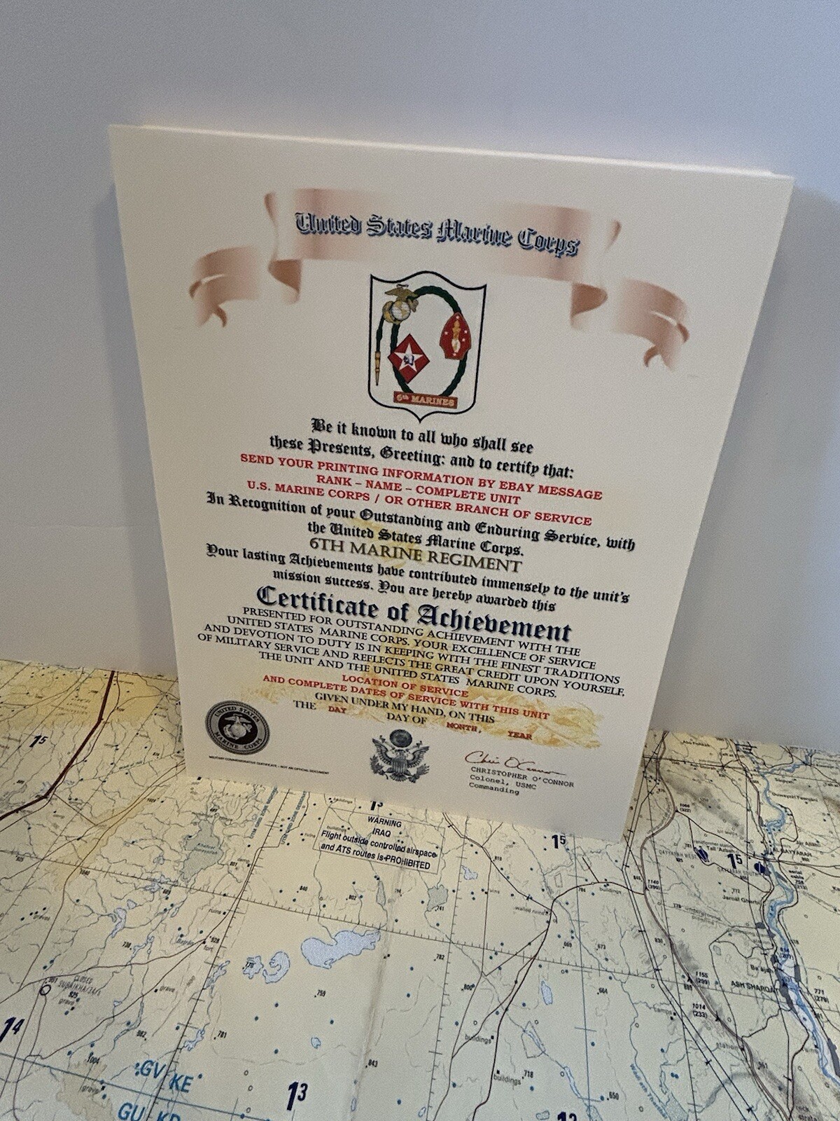 U.S.M.C. / 6TH MARINE REGIMENT - CERTIFICATE OF ACHIEVEMENT