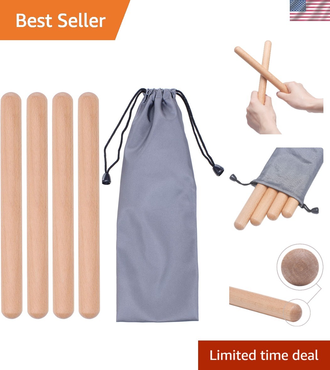 Set of 2 Pairs Classical Wood Claves - Professional 8-Inch Percussion Sticks