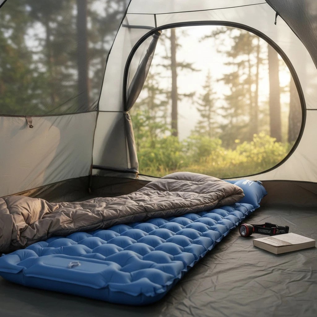 Compact Waterproof Camping Air Mattress with Built-in Foot Pump for Family Fun