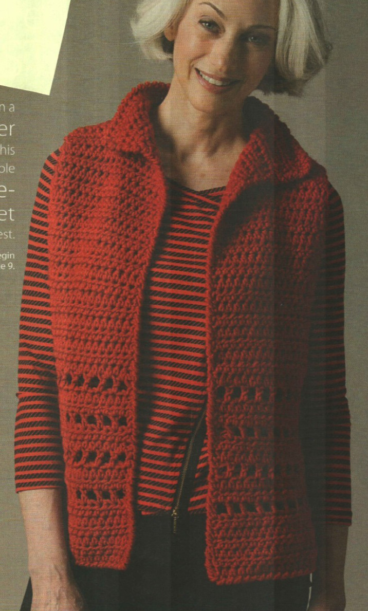 COLLARED VEST 5 SIZES WOMEN'S CROCHET PATTERN INSTRUCTIONS