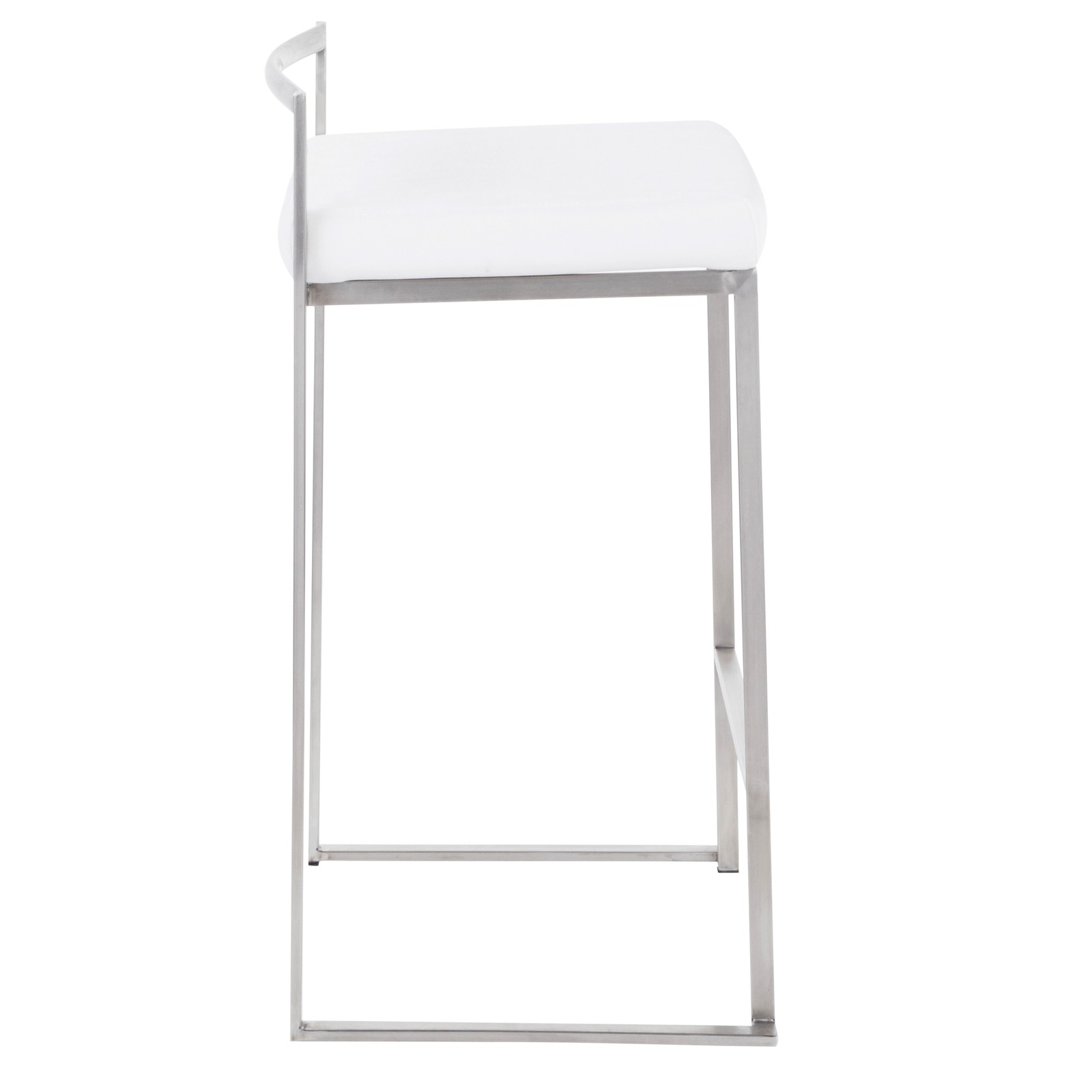 Fuji Contemporary Stackable Counter Stool in Stainless Steel with White Velvet