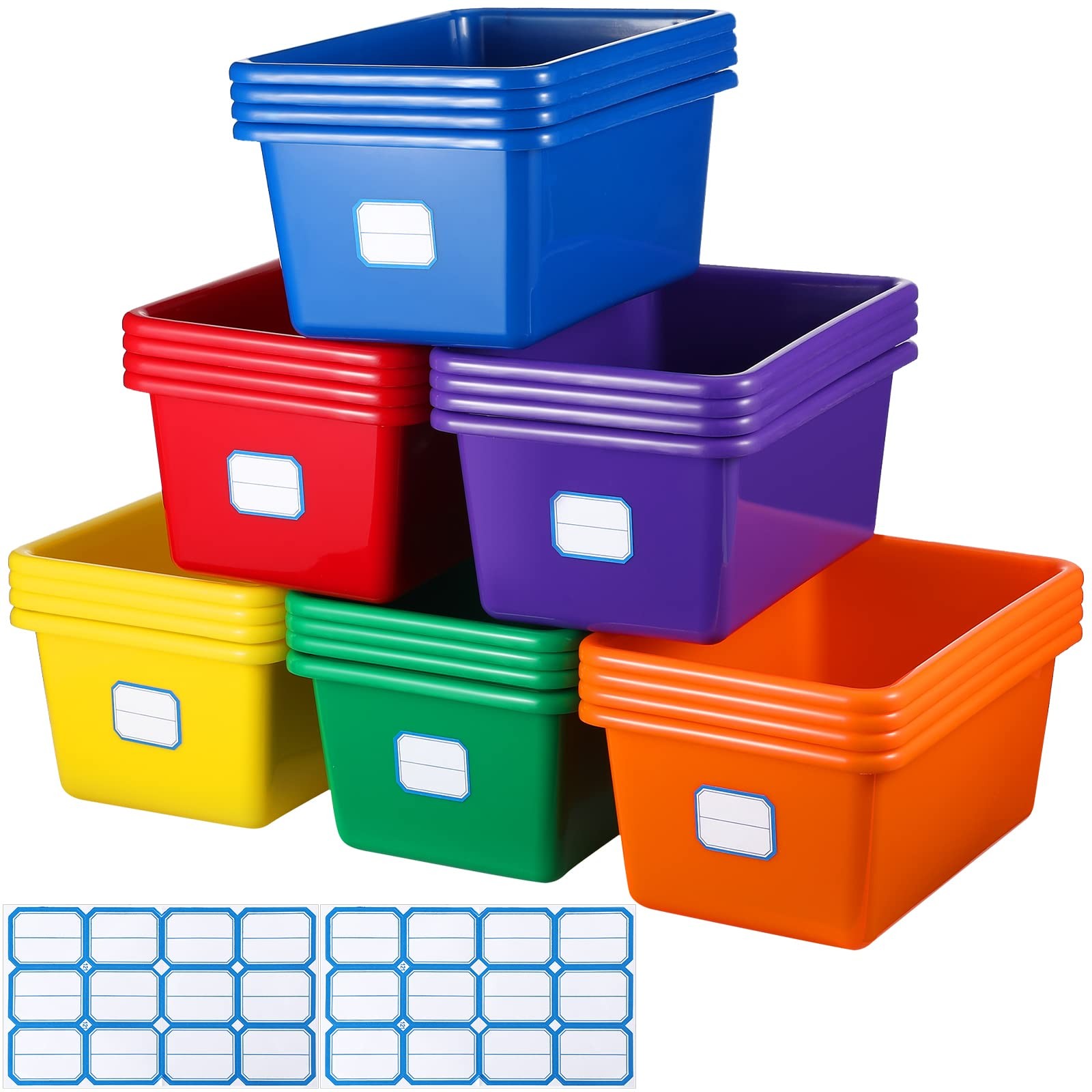 24 Pack Classroom Cubby Storage Bins Plastic Stackable Storage Bins with Labe...
