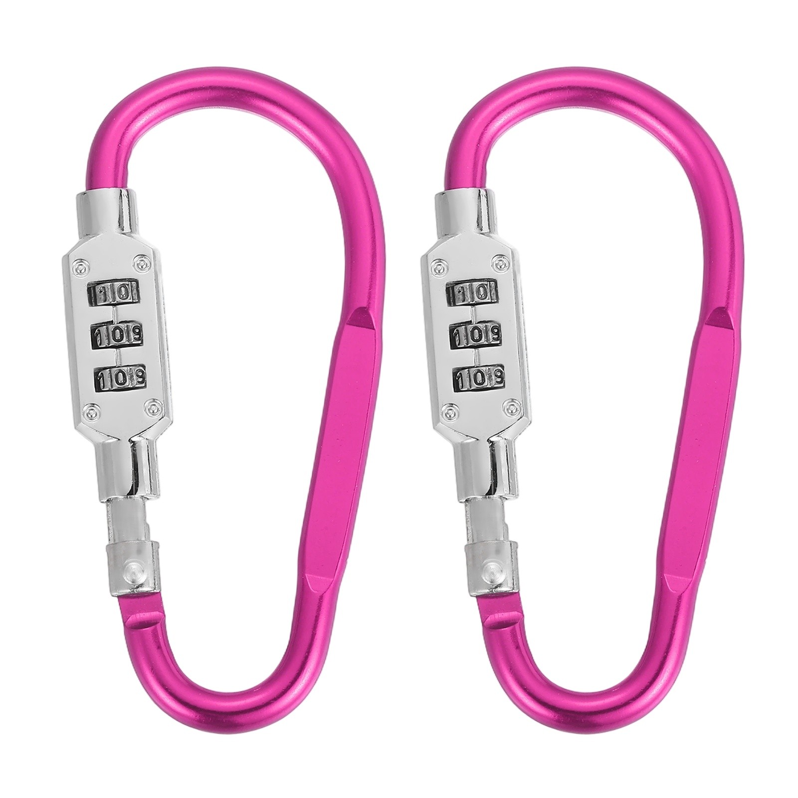 2 Pcs 3.8" x 1.8" D-Shaped 3-Digit Code Combination Lock D-Ring Clip, Pink