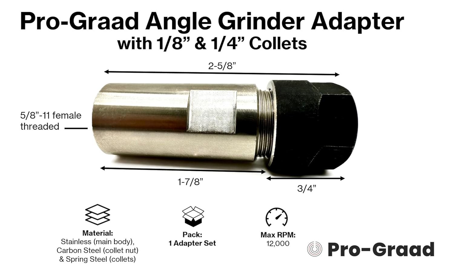 SuperGrindz 5/8”-11 Thread Angle Grinder Extension Shaft Set, Grinder Adapter...