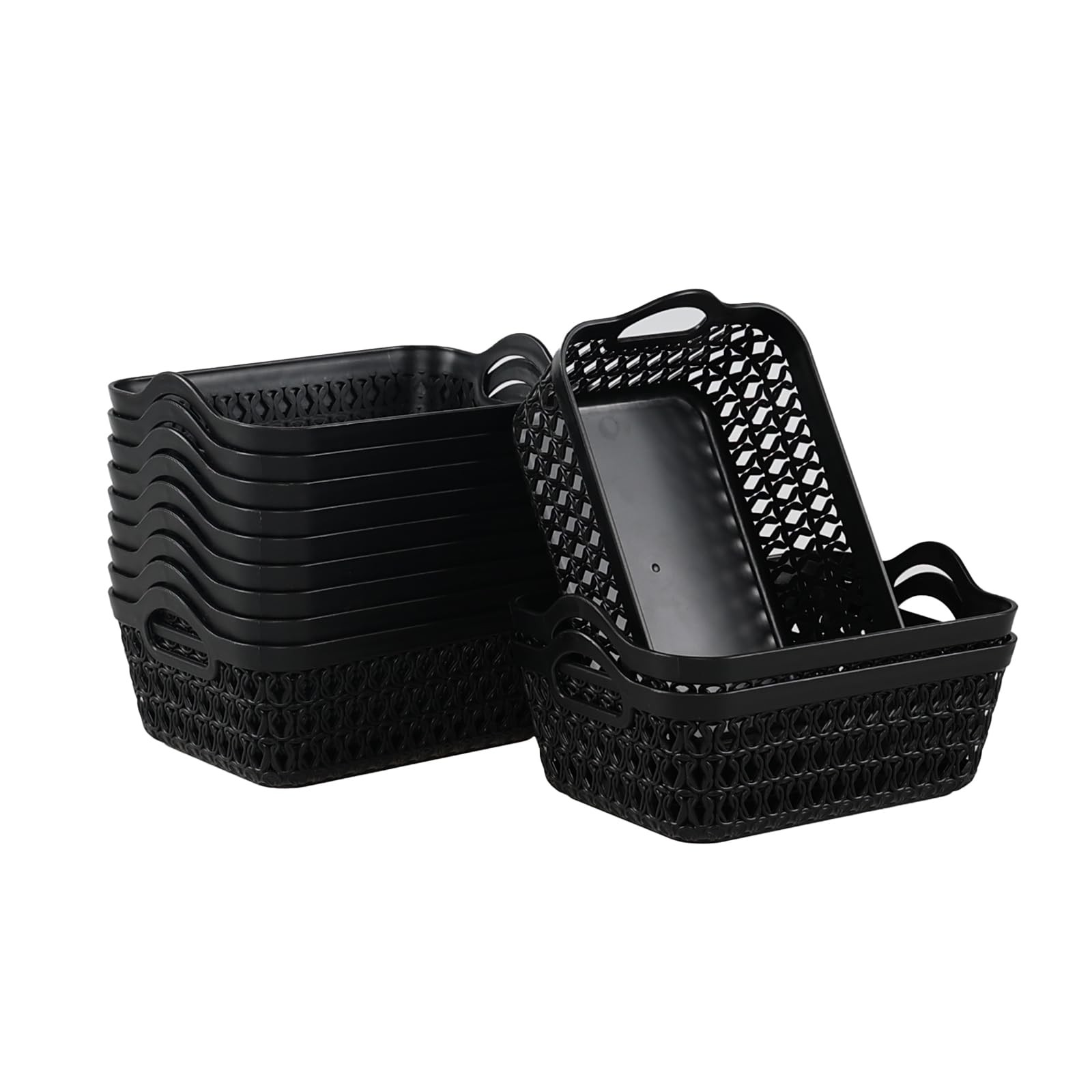 12 Packs Desktop Storage Basket Tray, Plastic Small Shallow Tray Set, Black