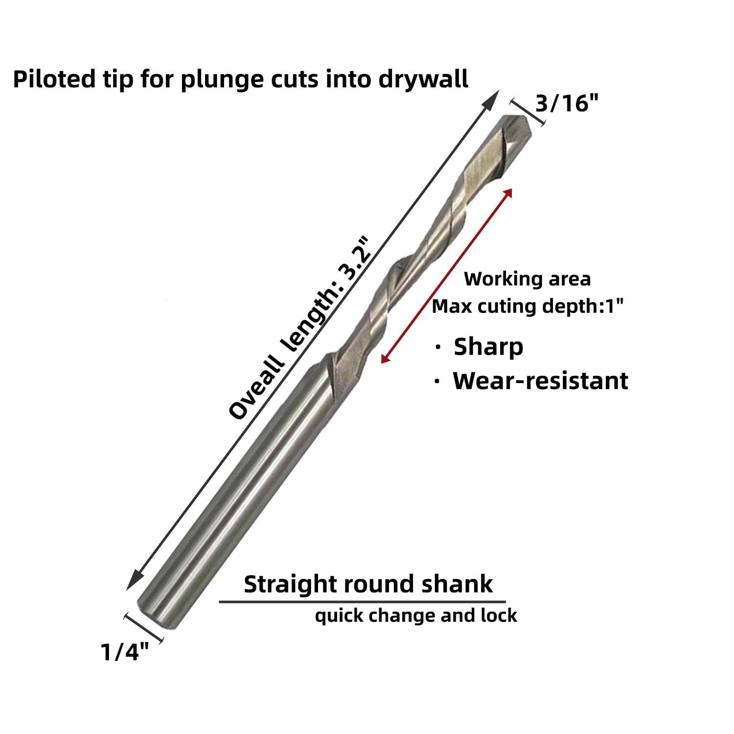 12Pcs 3/16" Drywall Cut Out Bit GuidePoint Cutout Router Bit Rotary Tool Saw Bit