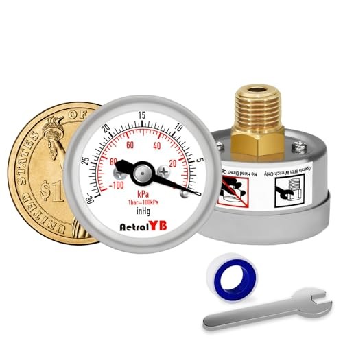 Mini Vacuum Pressure Gauge,Stainless Steel Housing,Brass Internal,1.2 -30INHG-0